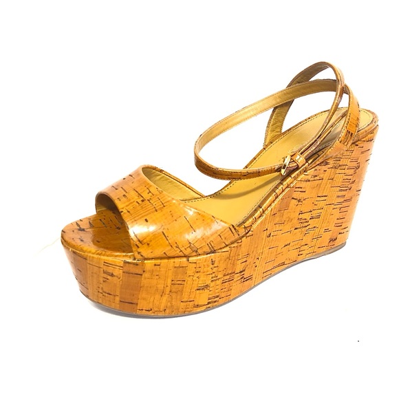 SERGIO ROSSI Camel Cork Platform Sandals w/ Ankle Strap - Picture 7 of 13